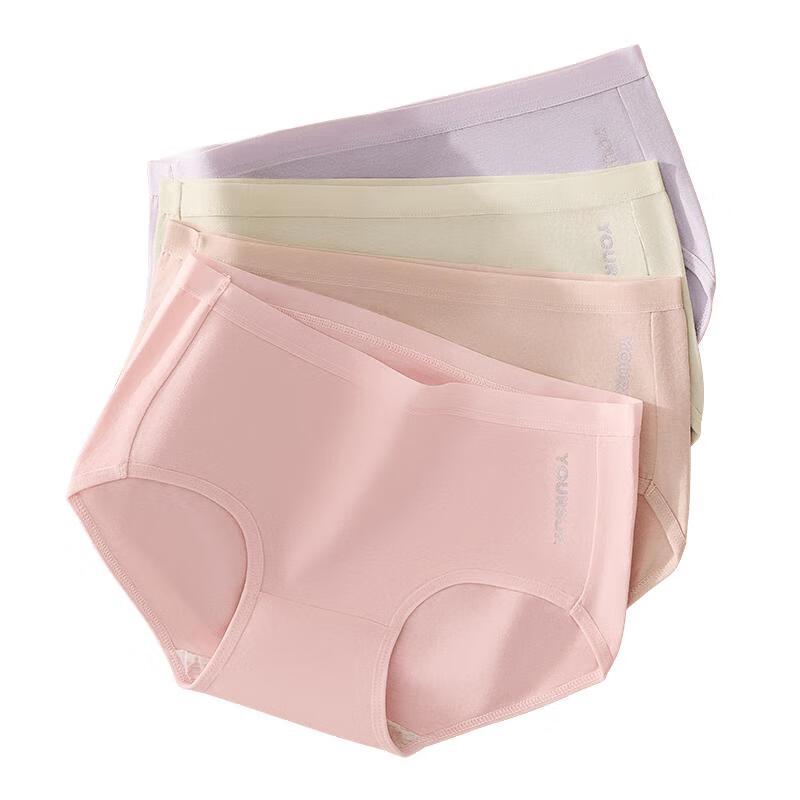 Yiershuang Women's Antibacterial Pure Cotton Mid-Waist Briefs (4-Pack)
