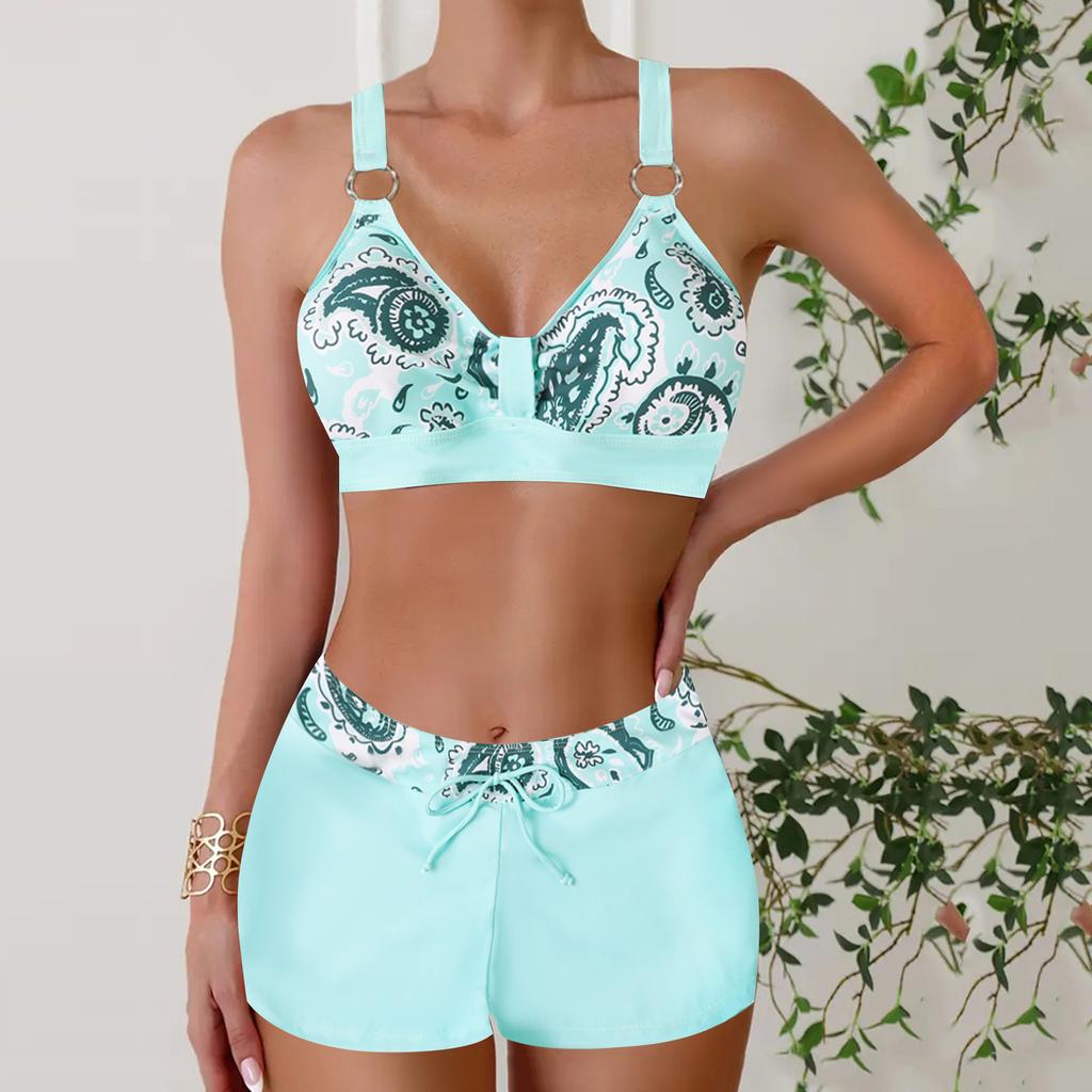 New flat-angle conservative color printing thin women's split bikini bikini swimsuit