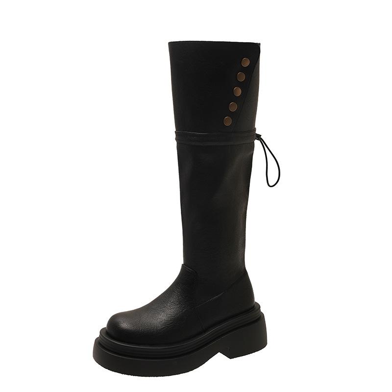 Black but knee boots women's 2025 new autumn thick-soled heightened two wear versatile tall stacked knight boots