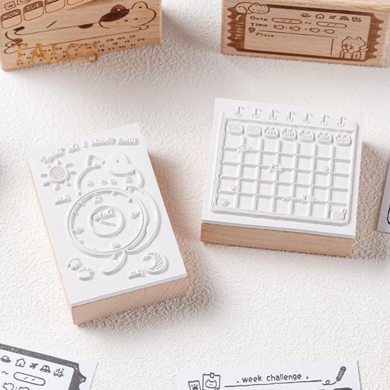 Kreskówkowy Kot Stempel Planera DIY Scrapbooking Tygodniowy Miesięczny Harmonogram Planowania Zegar Czasu Kalendarz Codzienna Lista Rzeczy do Zrobienia Dekoracyjne Drewniane Klocki Stempli