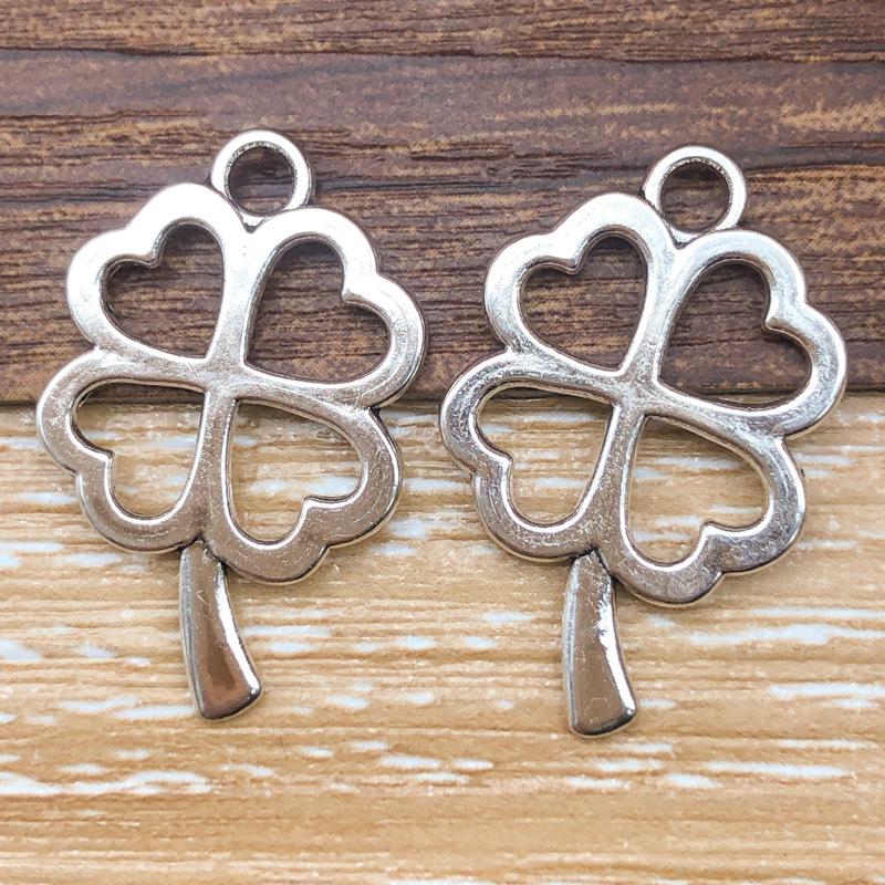 Antique Silver Alloy Four-Leaf Clover Pendant Charm for DIY Jewelry