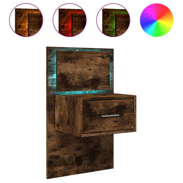 VidaXL Wall-mounted Bedside Table with LED Lights Smoked Oak, Cabinet, Side Cabinet, Bedside Cabinet, Bedside Table 848165