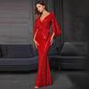 2026 Elegant Long Maxi Dress With Side Slit Sequins V-Neck High Waist Formal Evening Gown Women