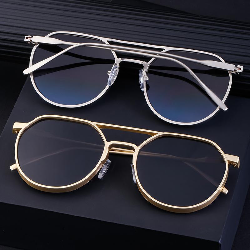 Vintage Oval Frame Glasses Metal Double Beam Aviator Sunglasses Men'S Senior Sense Driving Sunscreen Sunglasses