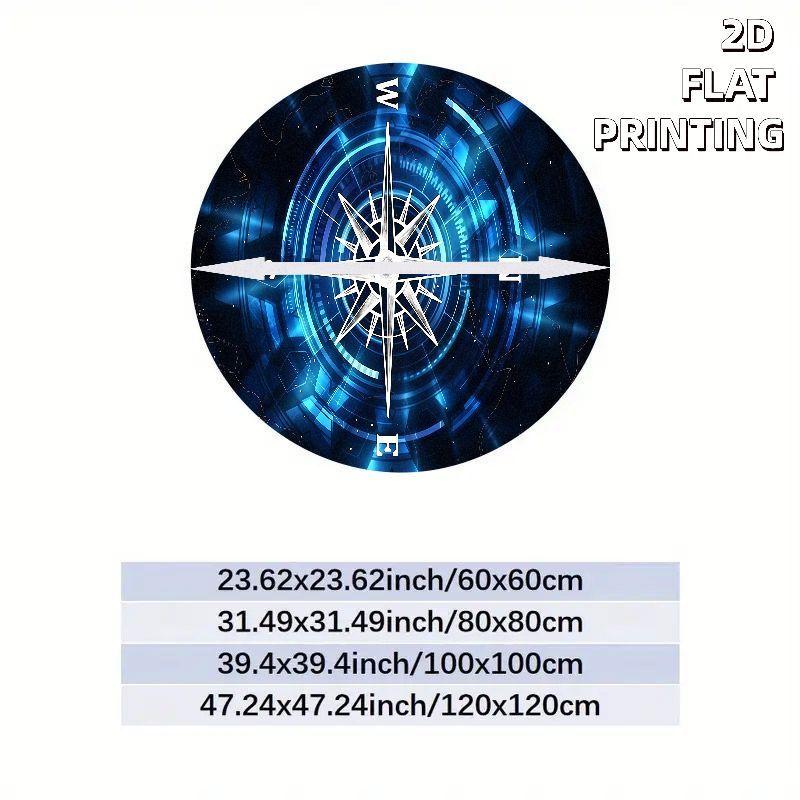 Compass Rose Blue Tech Round Rug Navigation Theme Floor Map Study Room Decor Adventure Seeker Gift Modern Style