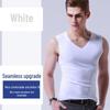Men's White Ice Silk Seamless V-Neck Sleeveless Sports Vest - Summer Slim Fit