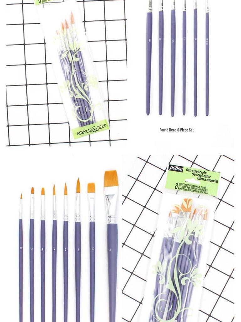 Beibiao 8-Piece Nylon Brush Set for Watercolor, Gouache, Acrylic, and Oil Painting