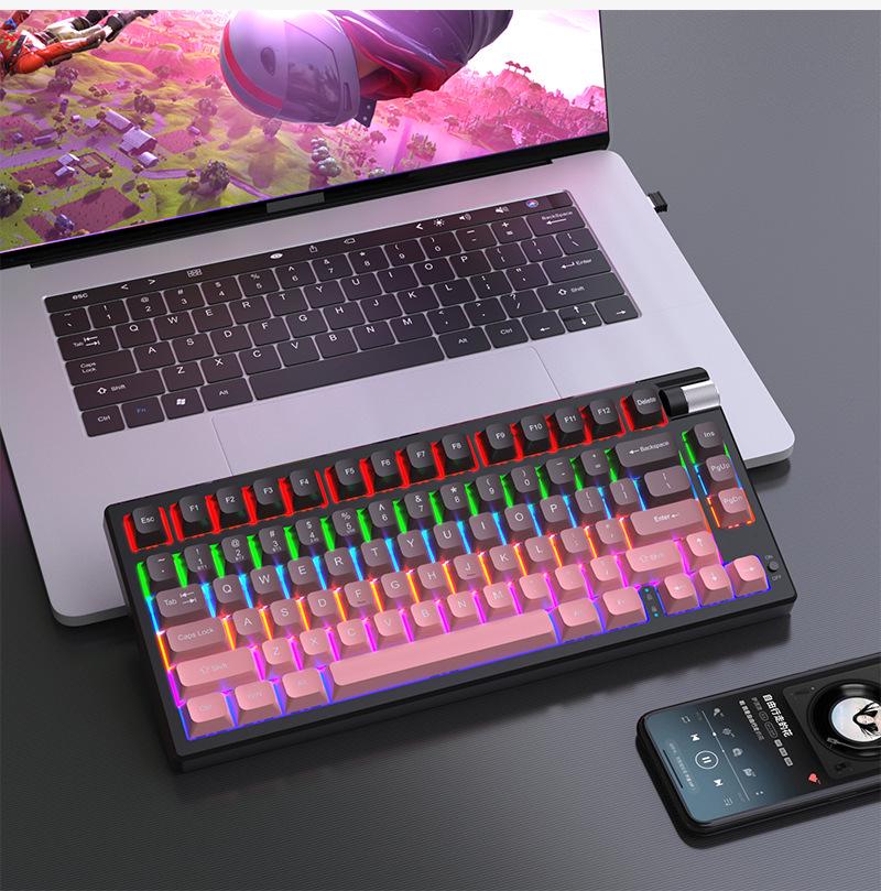 Three-Mode Wireless Mechanical Keyboard - GK75 Hot-Swappable, E-sports Gaming, Blue/Red Switch