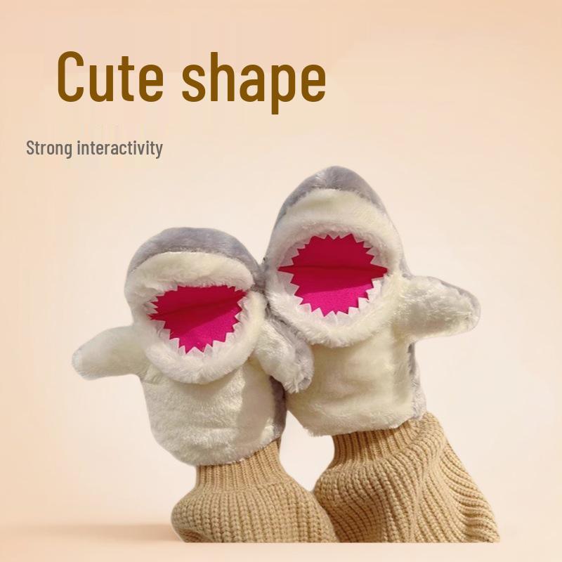 Little Shark Plush Hand Puppet Toy - Girl Figure Birthday Gift & Student Year Mascot Gray Little Shark Hand Puppet