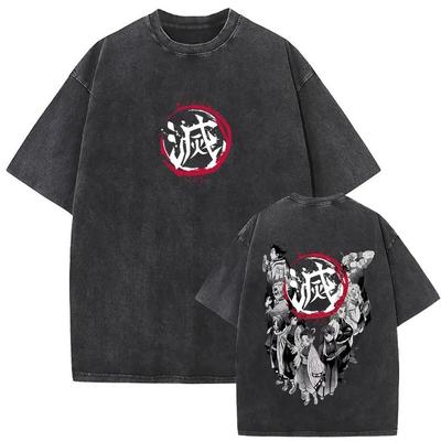Demon Slayer Kokushibo (Rang Superior 1) Tricou Grafic Vintage Spălat Față-Verso, Tricou Streetwear Anime cu Respirația Lunii Supradimensionat, Top Casual Unisex