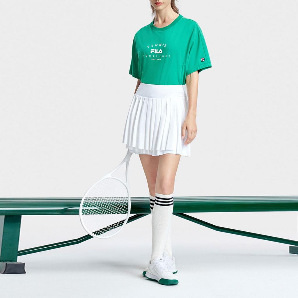 Fila Logo Print Tennis Knit Short Sleeve Drop Shoulder T-Shirt Women Tops Celadon-Green A11W333105F-GN