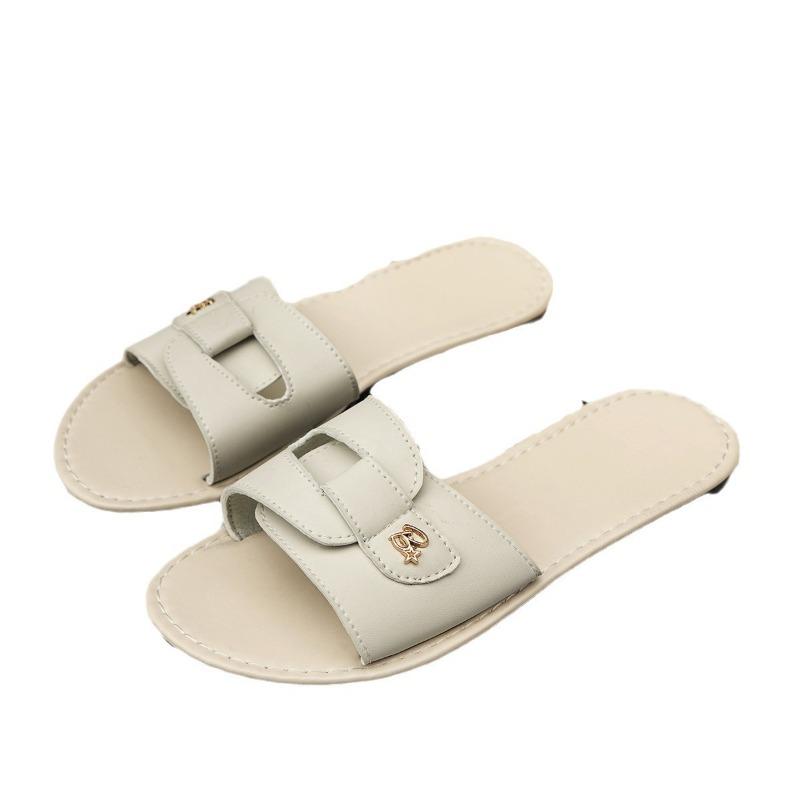 Cross-border Large-size Slippers Women's Summer New Round Head Splicing One-word Drag Simple Casual Outer Wear Beach Sandals