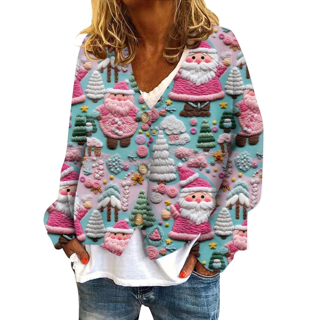 Kurtka damska modna, swobodna, z nadrukiem świątecznym, z długim rękawem