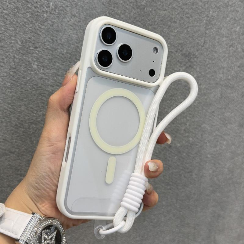 Luxusní magnetický kryt pro Magsafe pro iPhone 17 16 15 14 12 13 Pro Max 16 Plus 17Pro Air s řemínkem na ruku/zápěstí Průhledný zadní kryt