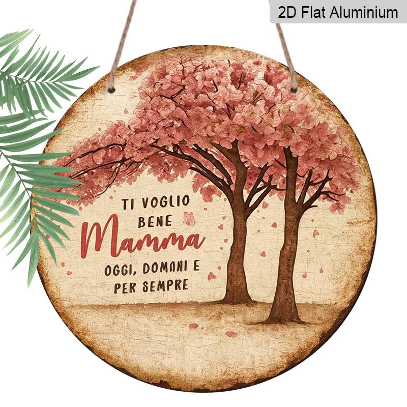 

2D Flat, 1Pc Round Aluminum Hanging Sign - Ti Voglio Bene Mamma Italian Quote Metal Wall Art, Vintage Cherry Blossom Tree Design, Perfect for 7.87*7.87inch