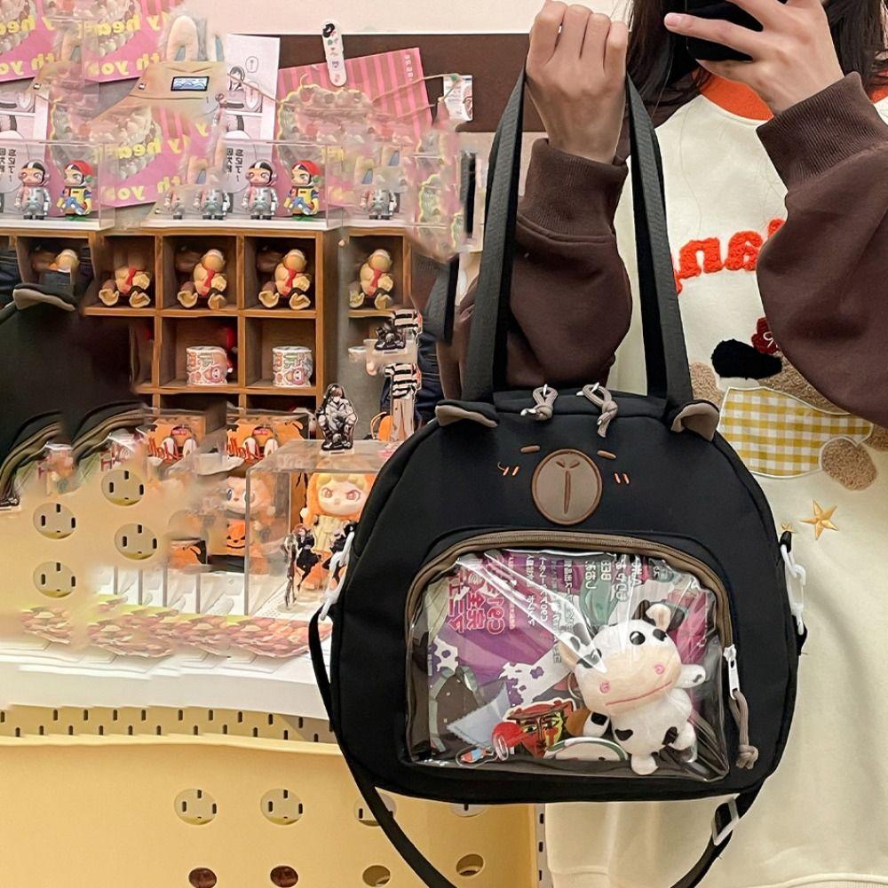 Japanese Style Transparent Itabag Harajuku Canvas Tote Bag Fashion Capybara Shoulder Bag Travel