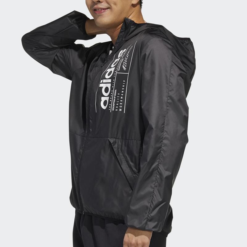 Adidas Neo Letter Print Training Hooded Jacket Men Tops Black FL0173