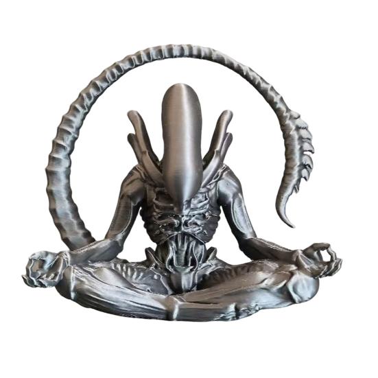 3D Printed Alien Figurine, Zen Meditation Alien Desktop Ornament, Collectible Sculptures for Sci-fi Fans