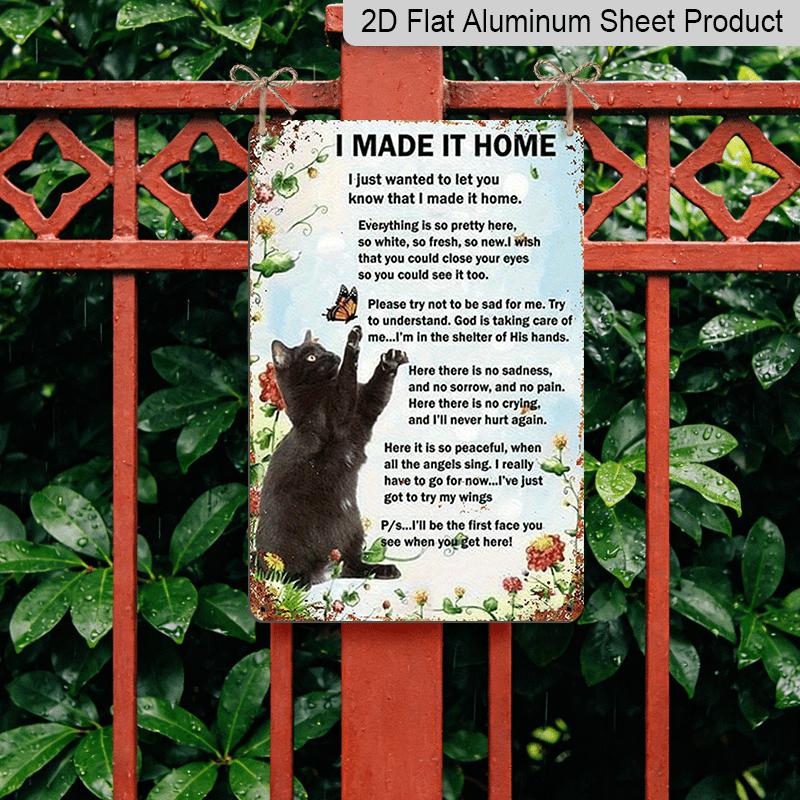 2D Flat, Decorative Sign and Plaque, Vintage Cat Aluminum Sign - 7.87*11.8 Inches, Heartfelt Poem with Black Cat and Floral Design, Home, Kitchen