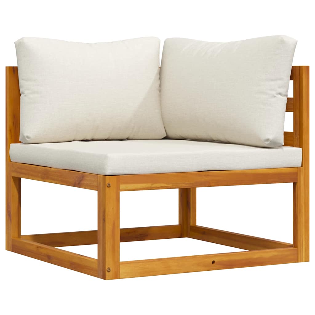 Modular Corner Sofa with Cream Colored Cushions Solid Acacia Wood