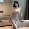 Pure desire wind suspender splicing mesh dress sexy spice girl inside pleated small slim slim and thin hip skirt