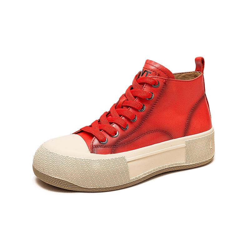 Johnature Shoes Women Sneakers Genuine Leather Lace-Up Summer Sandals Mixed Colors Handmade Concise Platform Sneakers