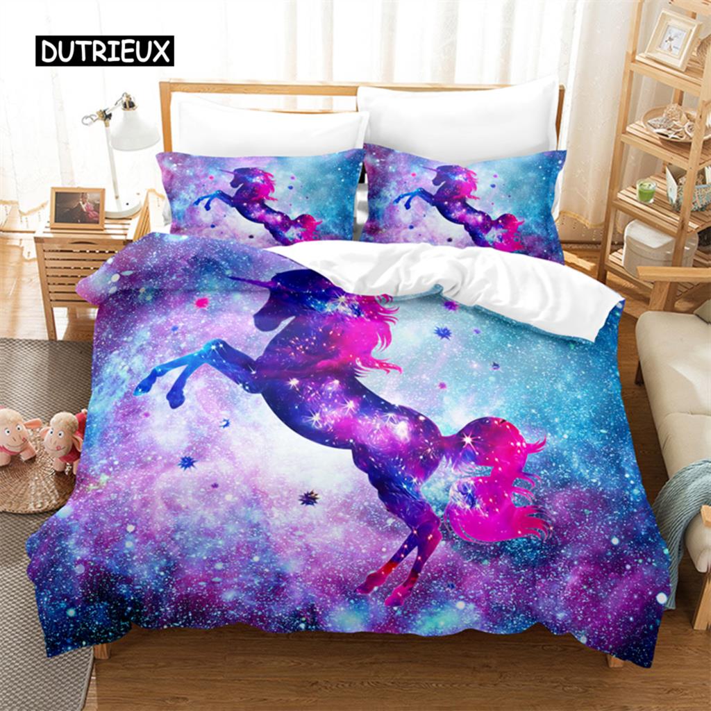 Einhorn-Bettwäscheset, Einhorn-Bettbezug, 3D-Bettwäsche, Digitaldruck, Bettwäsche, Queen-Size-Bettwäscheset, modisches Design