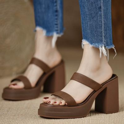 Fashion Coarse Sandals Women's Summer New Square Head Fashion Simple Flip-flops Waterproof Platform High Heels