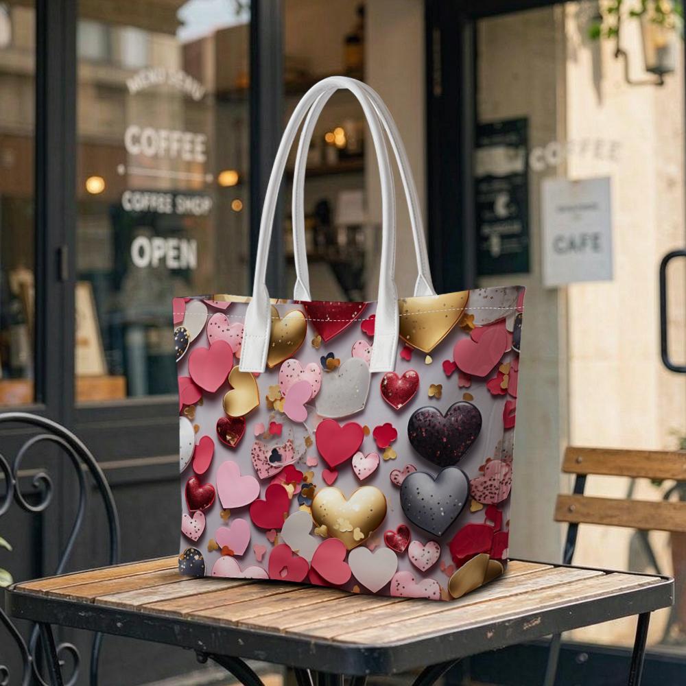 Sweet Heart Pattern Top Handle Bag Fashion Casual Large Capacity Daily Tote