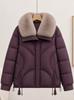 Winter European black cotton-padded jacket for women, small man, new style, fashionable big fur collar short cotton-padded jacket