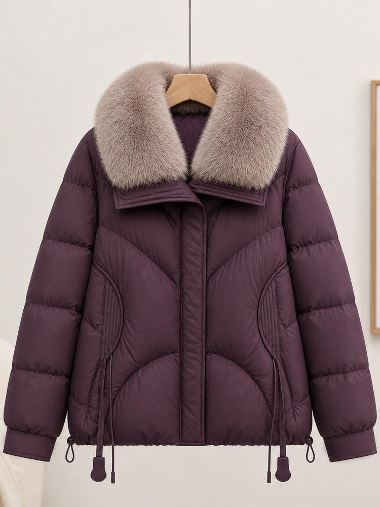 Winter European black cotton-padded jacket for women, small man, new style, fashionable big fur collar short cotton-padded jacket