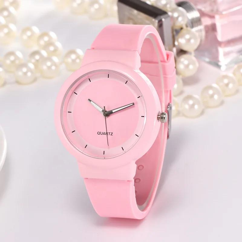 Women Fashion Casual Silicone Strap Analog Pink Girl Quartz Round Watch Relogio Feminino Simple Round Horloges Ladies Watches розовый