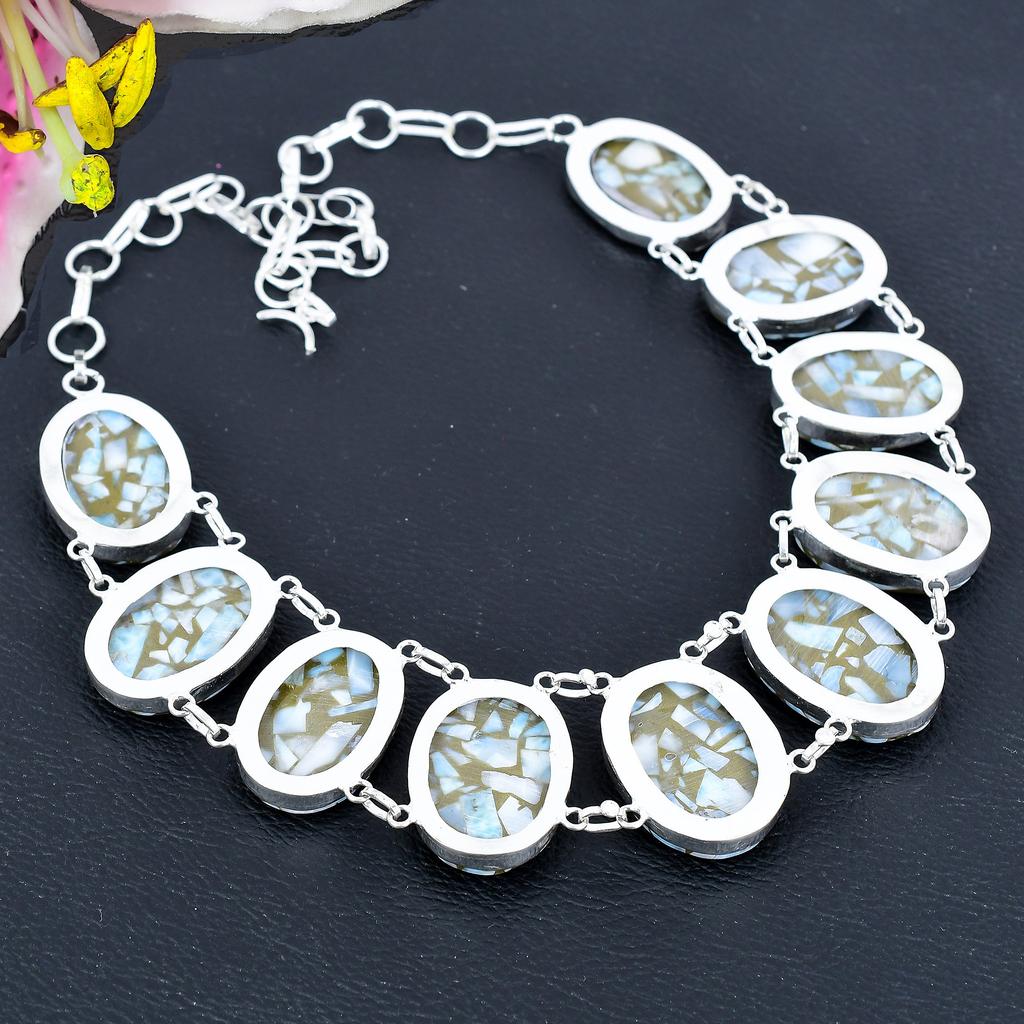 Copper Larimar Gemstone Handmade 925 Sterling Silver Jewelry Necklace 18" KG-1859