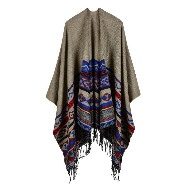 Women's horizontal EBA hot-selling imitation cashmere shawl front and back sides available extended cape