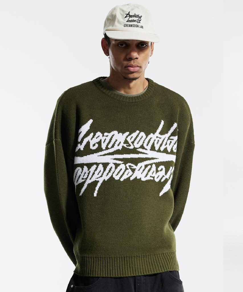 CREAM SODA LAB Big Graphic Jacquard Knit Sweatshirt Khaki