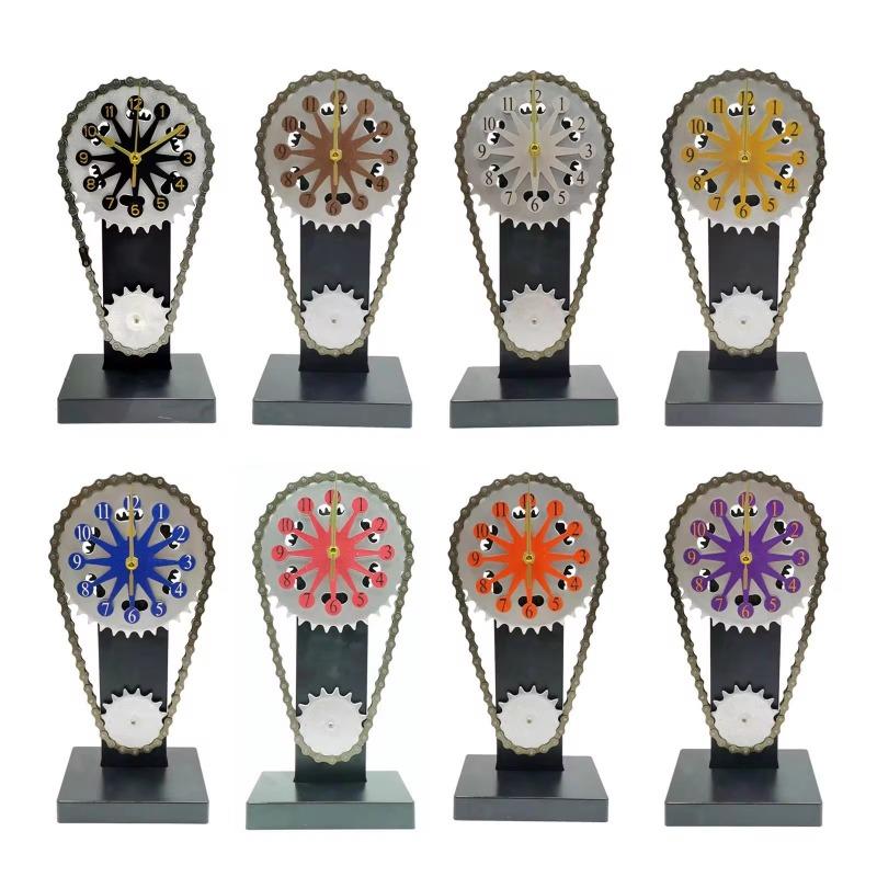 Vintage Rotating Gear Clock Desk Clock Antique Gear Iron Timing Chain Shaped Operated Tabletop Clock For Father's Day Gift