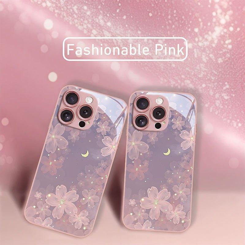 Purple luminous printed pattern glass phone case suitable for iPhone 17 16 15 14 13 12 11 Pro/Max/Plus anti drop and shockproof
