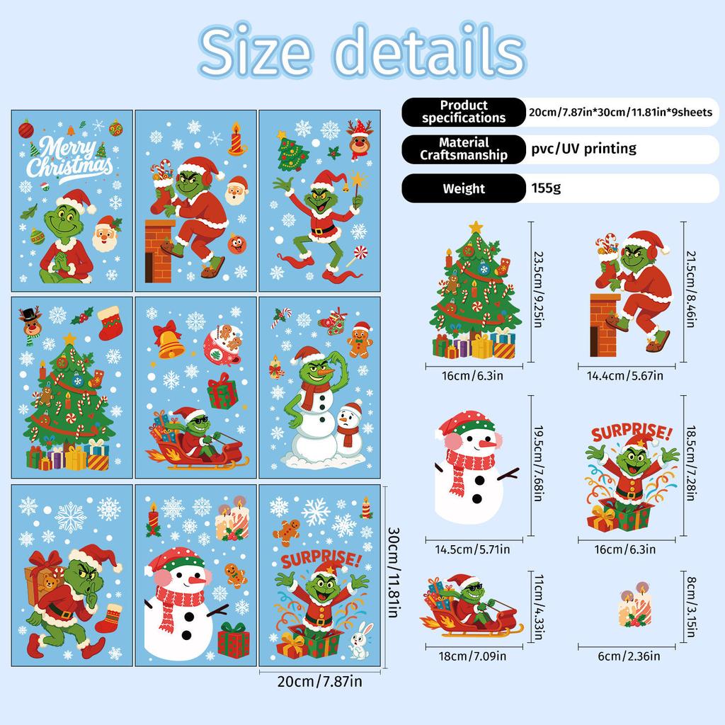 Christmas Decoration Snowman Grinch Static Stickers Christmas Supplies Snowflake Stickers
