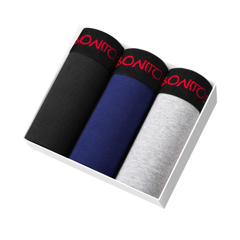 BONITOS 3Pcs Cotton Men Underwear Sexy Man Underpants Set Men's Boxers Solid Color