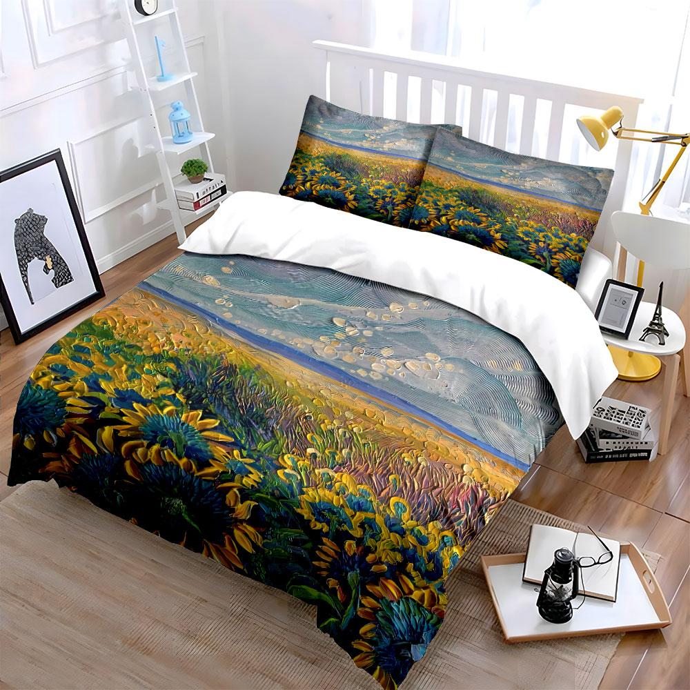 Sunflowers and scenic landscape. Bedding sets Duvet cover sets Duvet covers Pillowcases(1 * Duvet Cover 2 * Pillowcases without duvet insert)
