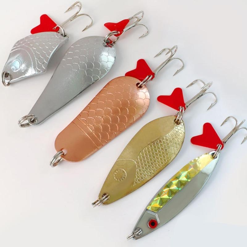 Swimming Fishing Spoons Lures Treble Hook Set Curved Hard Fish Baits Metal Construction Fishing Sequins Lures Baits