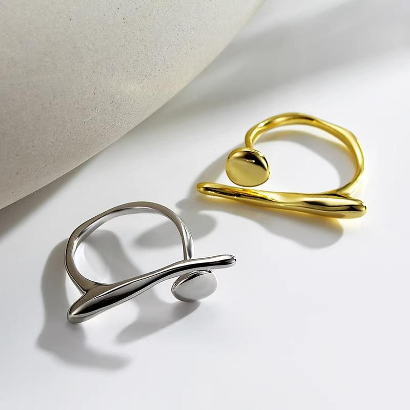 Korean Minimalist Geometric Adjustable Ring – Irregular Open Band for Index Finger