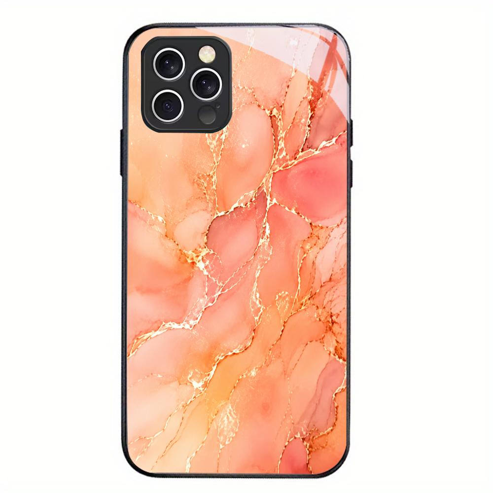 Marble Fluid Texture Glass Phone Case For iPhone 16 15 14 13 12 Pro Max Soft Silicone Anti Fingerprint Hard Protective Cover