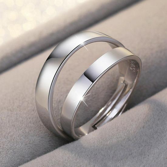 European & American Silver-Plated Zircon Wedding Rings - Korean Style Open Couple Rings for Women