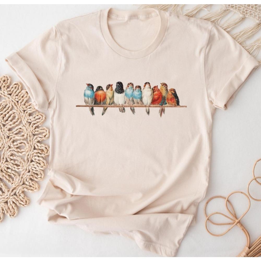 Vintage Birds Tshirt Retro Bird Shirt Women Unisex Adult Tshirt Gift for Him Her Mothers Day Watching Ornithology Women Clothing