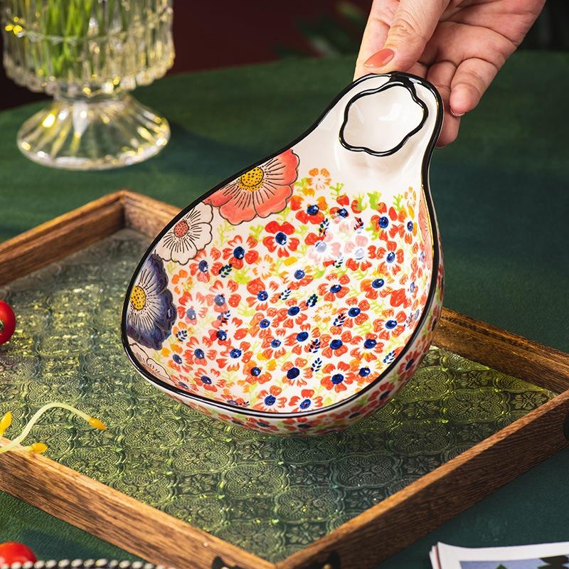 Hand-painted Dumpling Plate with Vinegar Plate Household Retro Ceramic Tableware Vegetable Plate Special Plate for Dumplings Fruit Snack Plate