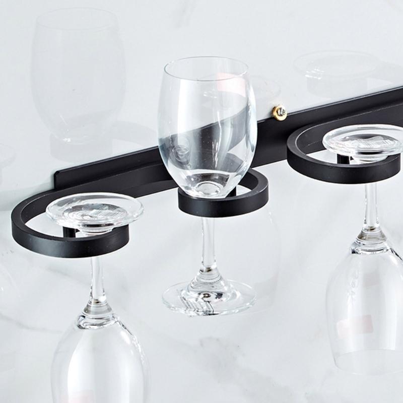 Set of 2 Under Cabinet Wine Glass Hangers Elegant Metal Stemwares Rack Wall Mounted Glass Holder for Kitchen Bars