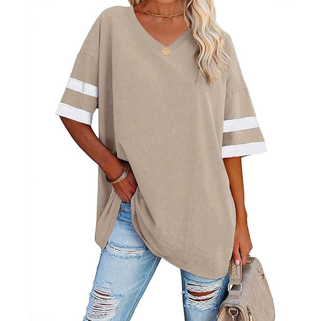 Womens' Fashionable And Casual -color Basic V-neck Short-sleeved Top