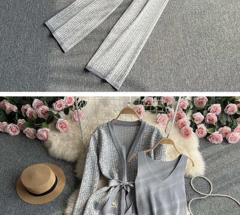 Chic Women's V-neck Cardigan & High-waisted Wide-leg Pants Set