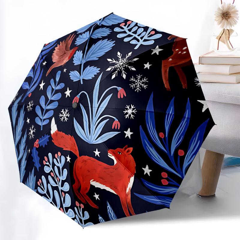 1pc Winter Forest Fashionable Automatic Opening/Closing Folding Umbrella with 8 Bones, Windproof Portable, Daily Use292